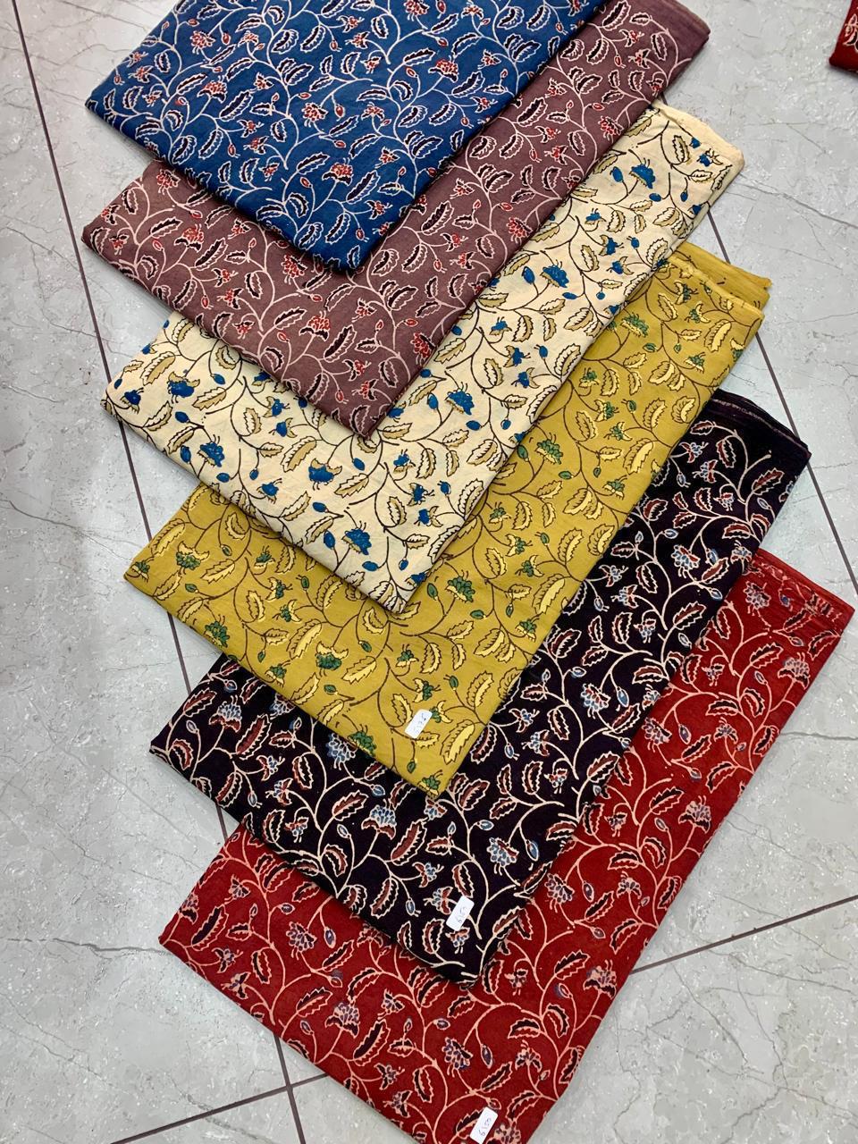 Ajrakh pure cotton handblock printed fabric with multicolour floral handblock design